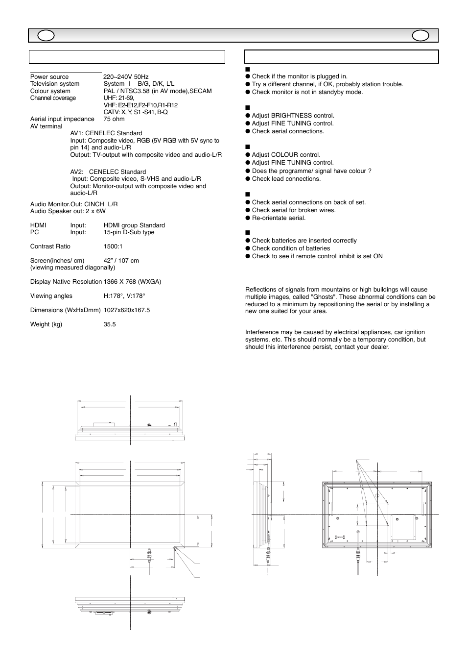 Specifica, Specification helpful hints | Sanyo CE42WPX1 User Manual | Page 12 / 76