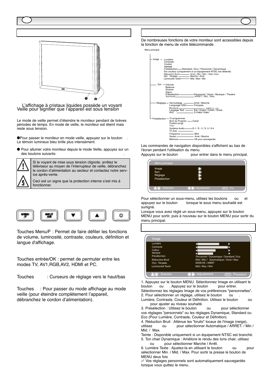 Inst, Inst alla alla tion tion, Commandes / terminaux | Menu image, Utilisa, Utilisa tion des menus tion des menus | Sanyo CE42WPX1 User Manual | Page 18 / 76