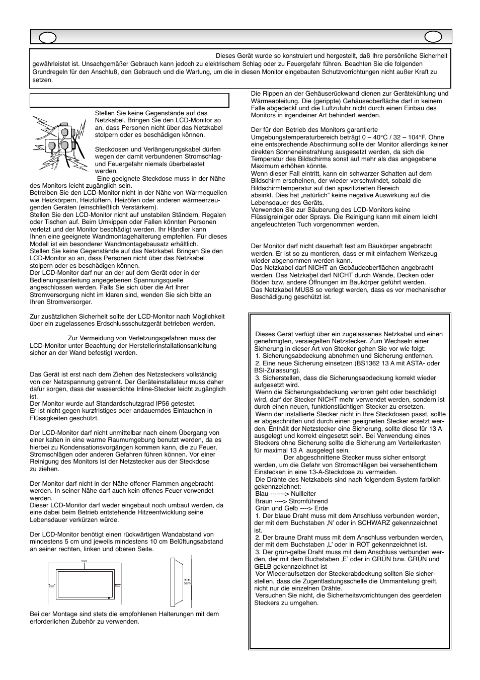 Sicherheitsmassnahmen, Sicherheitsmassnahmen / w w ar ar tung tung, Anschluß/ gebrauch | Sanyo CE42WPX1 User Manual | Page 26 / 76