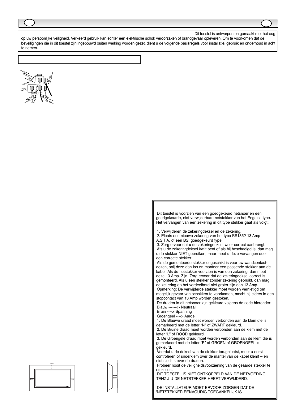 Veiligheidsmaa, Installatie/gebruik | Sanyo CE42WPX1 User Manual | Page 38 / 76