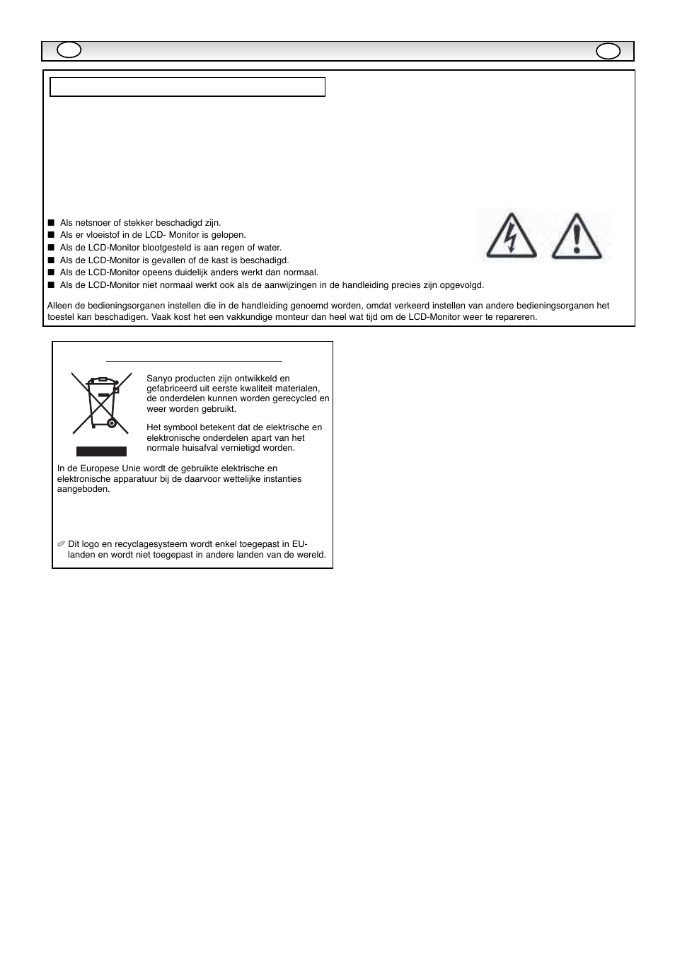 Onderhoud | Sanyo CE42WPX1 User Manual | Page 39 / 76