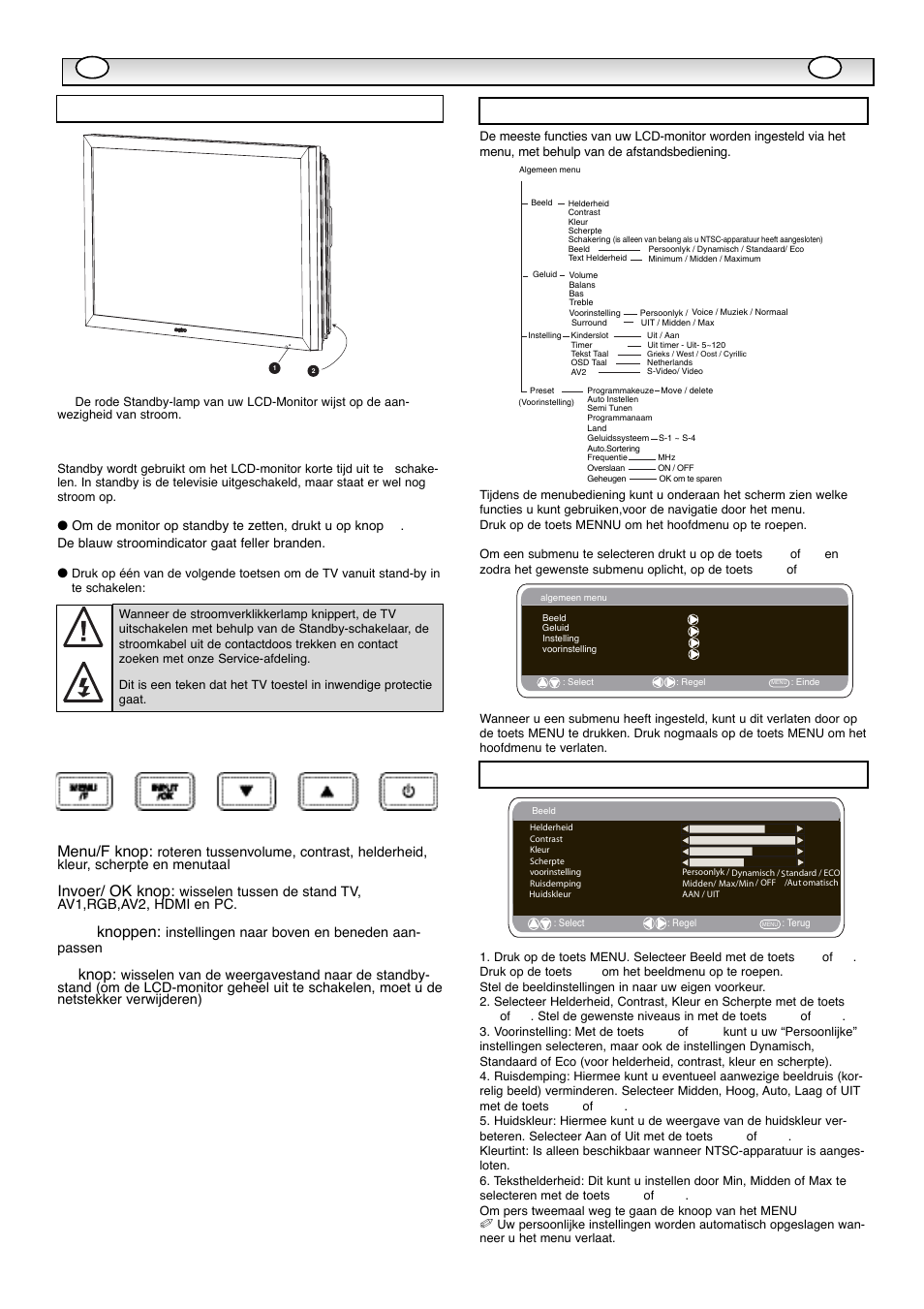 Inst, Inst alla alla tie tie, Bedieningsknoppen / monitor | Picture menu, Menuwerking, Invoer/ ok knop, E d knoppen, 4 knop | Sanyo CE42WPX1 User Manual | Page 42 / 76