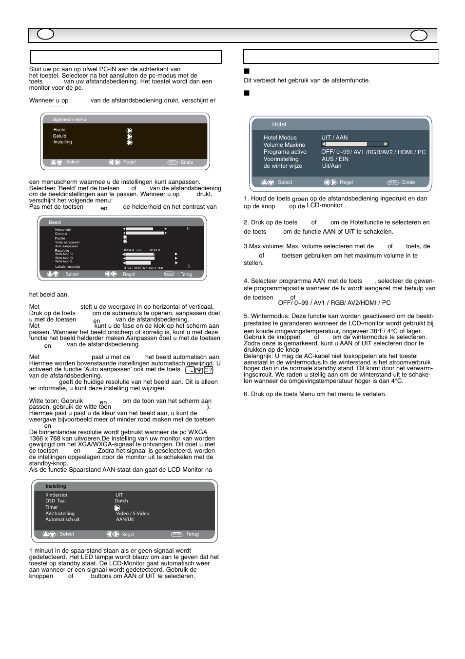 Pc verrichting / hotel modus, Verbod voorinstelling, Programmapositie bij aanzetten | Menu-instellingen pc, Hotel modus | Sanyo CE42WPX1 User Manual | Page 45 / 76