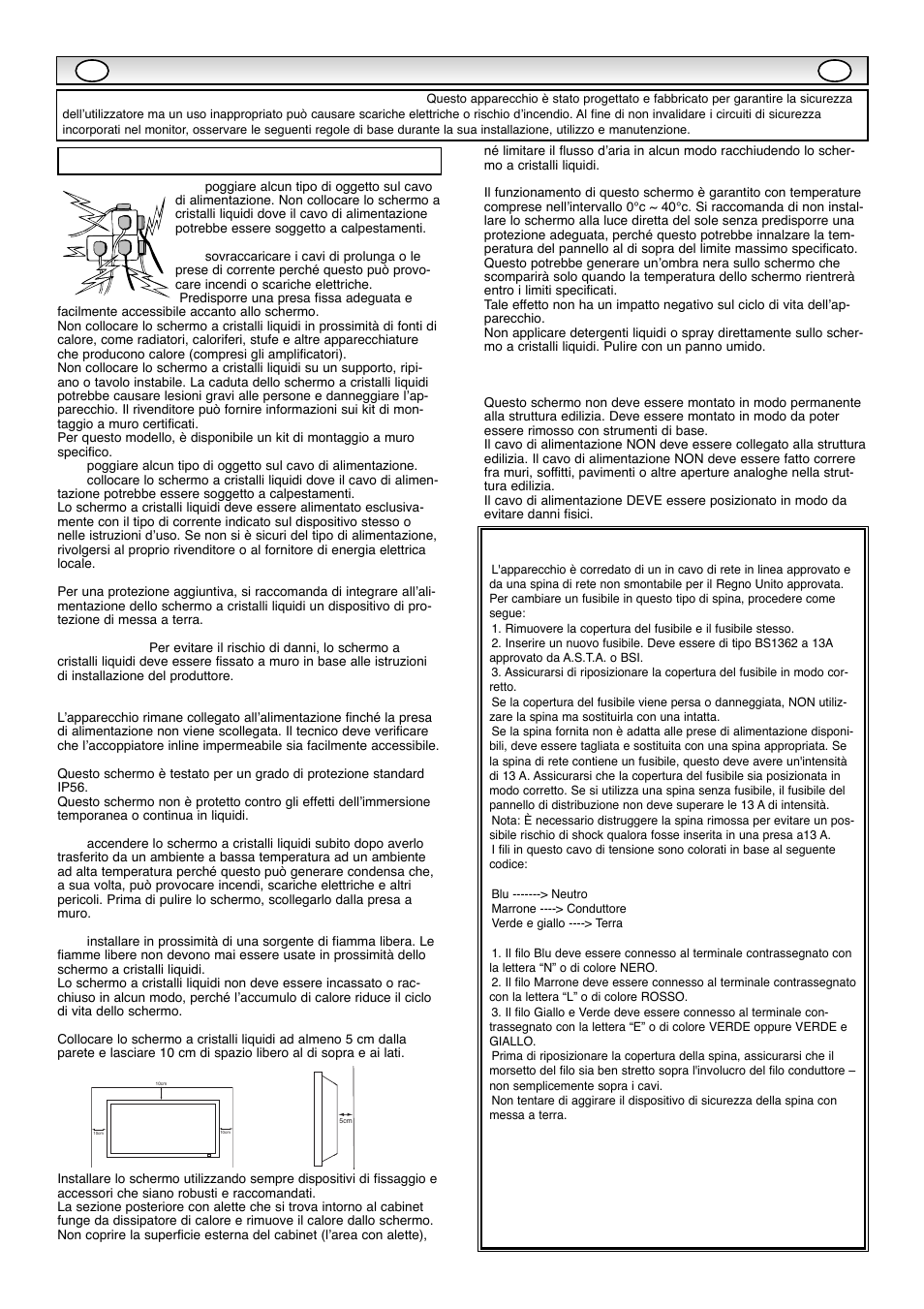 Precauzioni di sicurezza, Installazione / utilizzo | Sanyo CE42WPX1 User Manual | Page 50 / 76