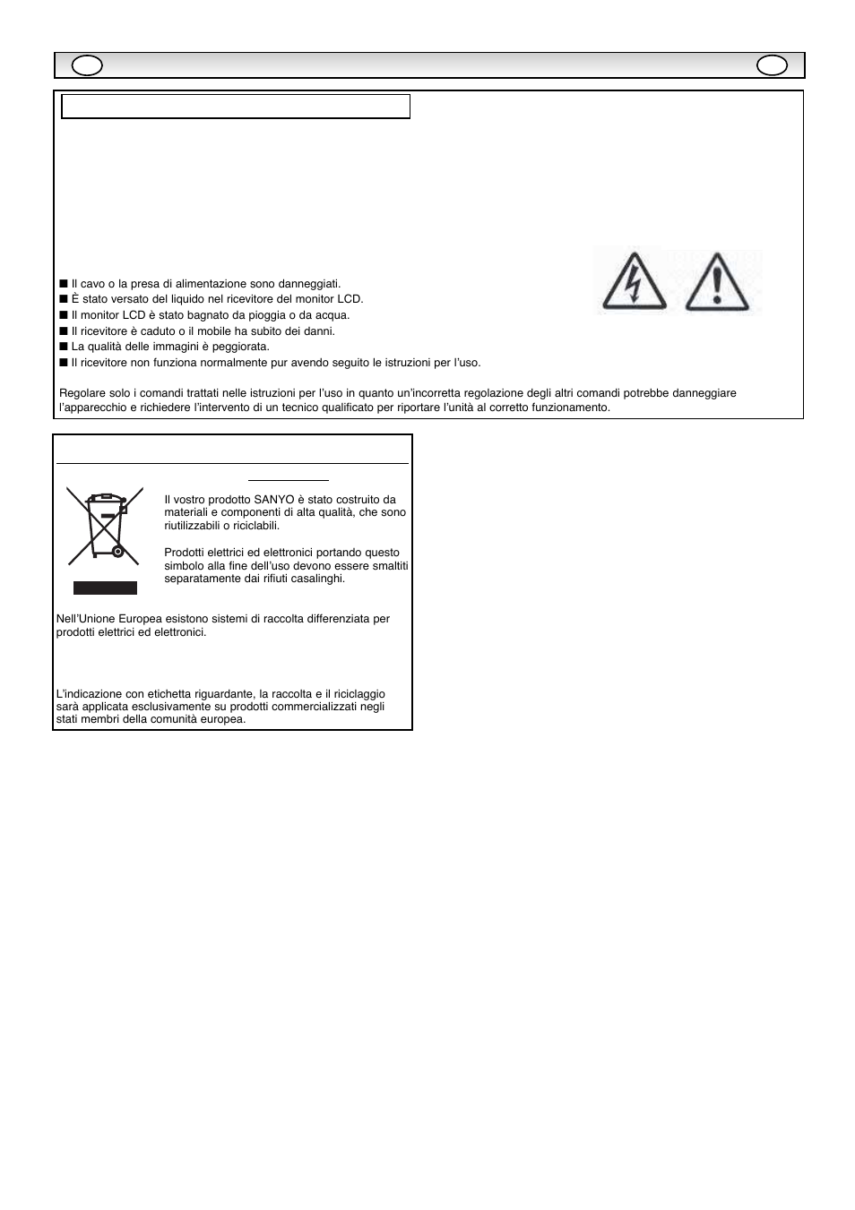 Precauzioni di sicurezza, Manutenzione | Sanyo CE42WPX1 User Manual | Page 51 / 76