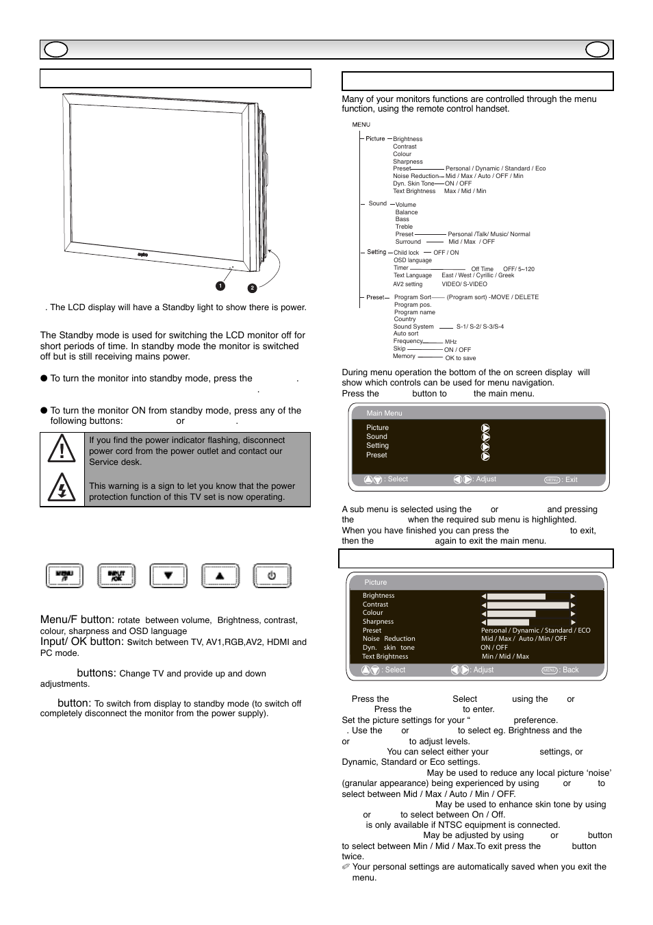 Inst, Inst alla alla tion tion, Controls and menus | Picture menu, Menu operation, Input/ ok button: s, Buttons, 4 button | Sanyo CE42WPX1 User Manual | Page 6 / 76