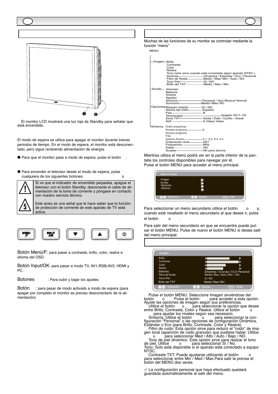 Inst, Inst alacion alacion, Controles / terminales | Menú de imagen, Funcionamiento del men ъ ъ, Botón menú/f, Botón input/ok, Botones e d, Botón 4 | Sanyo CE42WPX1 User Manual | Page 66 / 76