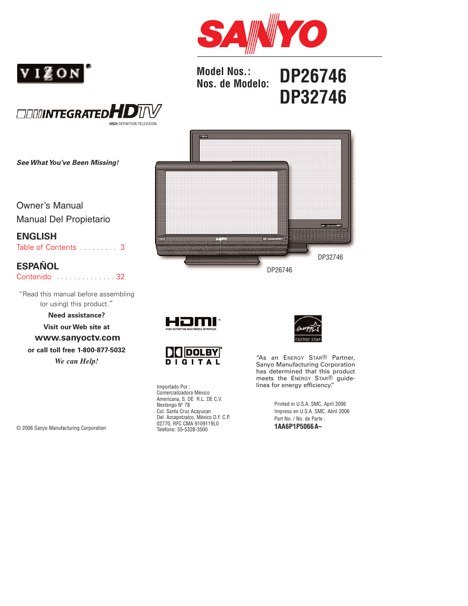 Sanyo DP32746 User Manual | 68 pages