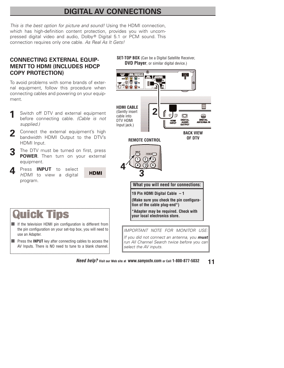 Digital av connections | Sanyo DP32746 User Manual | Page 11 / 68