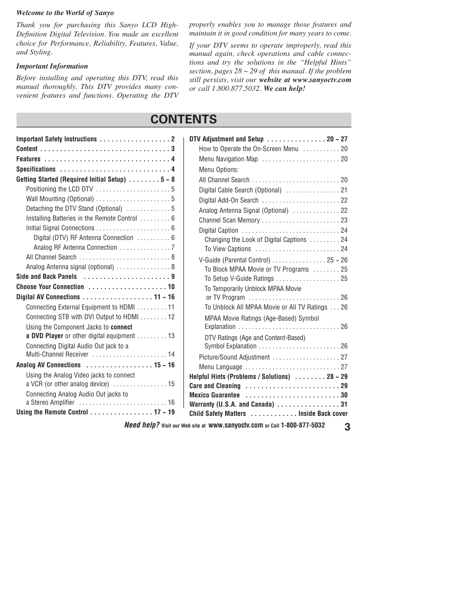 Sanyo DP32746 User Manual | Page 3 / 68