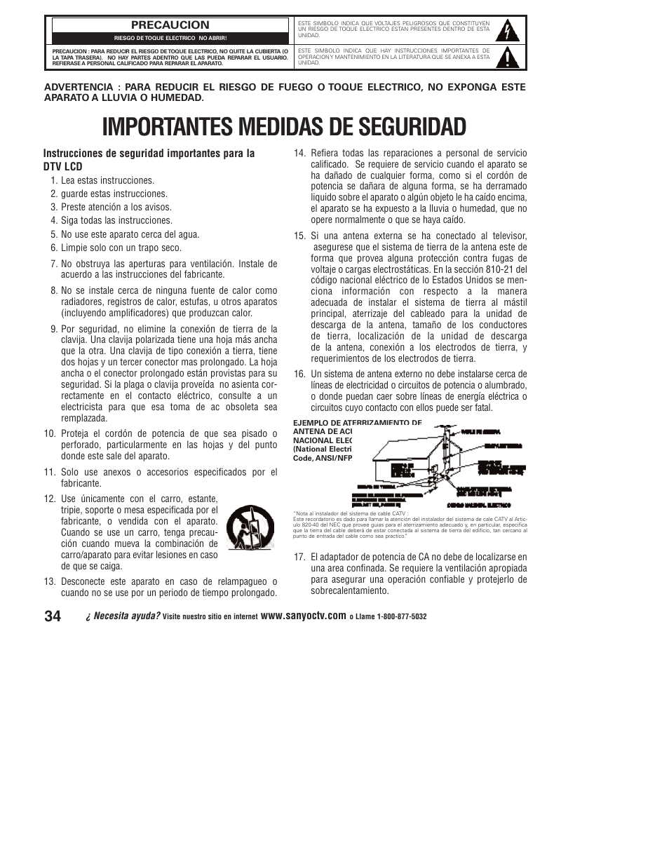 Importantes medidas de seguridad | Sanyo DP32746 User Manual | Page 34 / 68