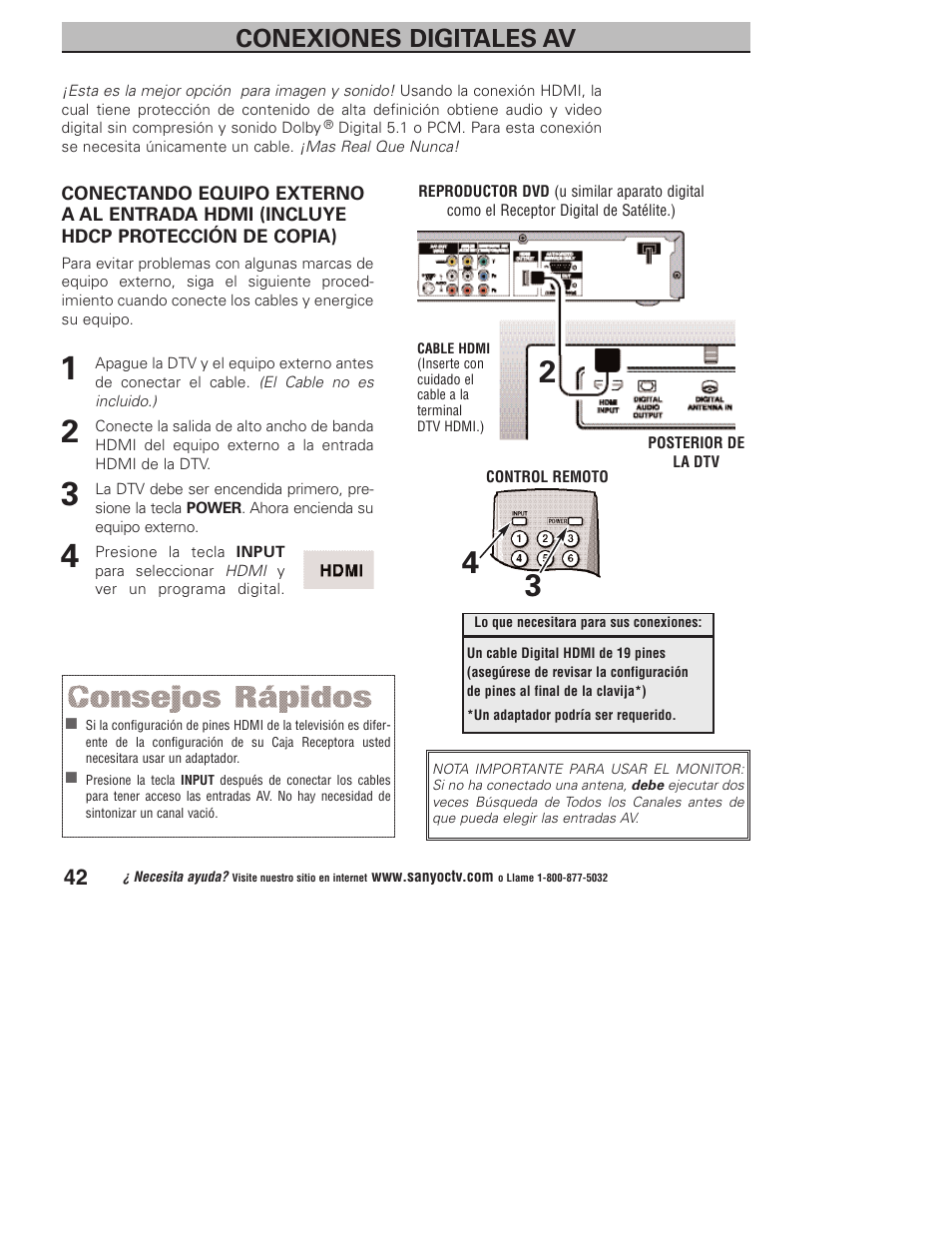 Conexiones digitales av | Sanyo DP32746 User Manual | Page 42 / 68