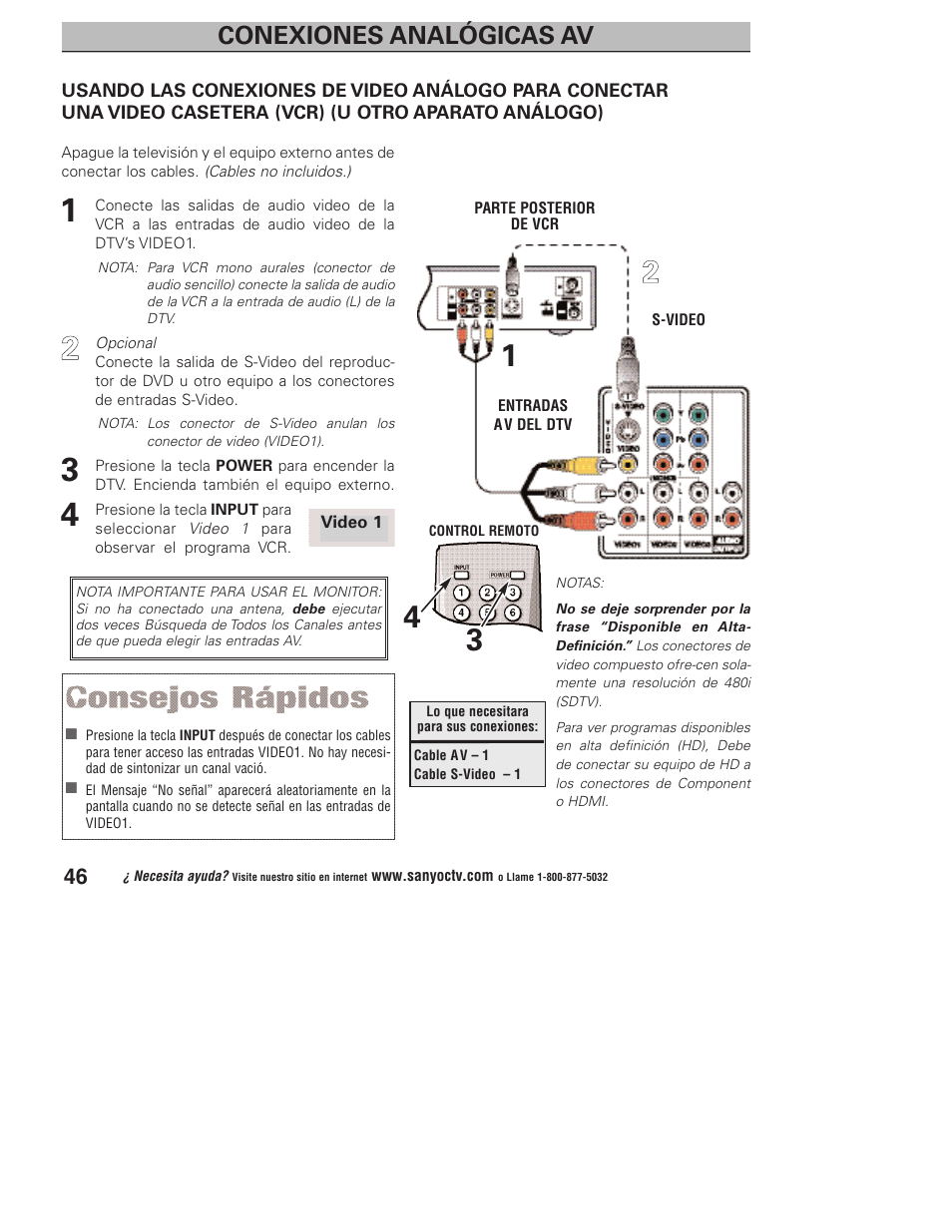 Conexiones analógicas av | Sanyo DP32746 User Manual | Page 46 / 68