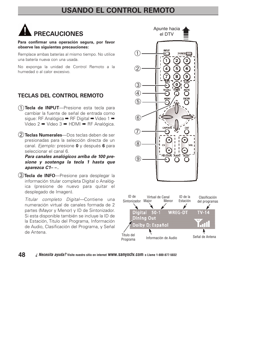 Usando el control remoto | Sanyo DP32746 User Manual | Page 48 / 68