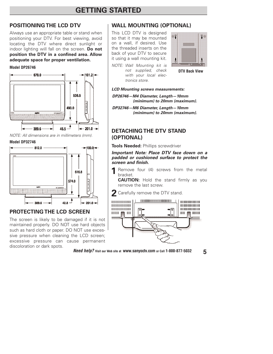 Getting started | Sanyo DP32746 User Manual | Page 5 / 68