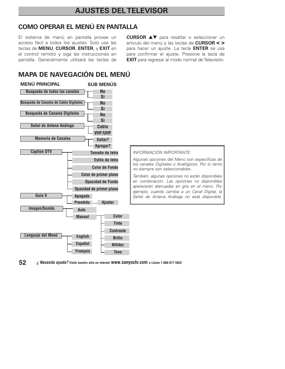 Ajustes del televisor | Sanyo DP32746 User Manual | Page 52 / 68