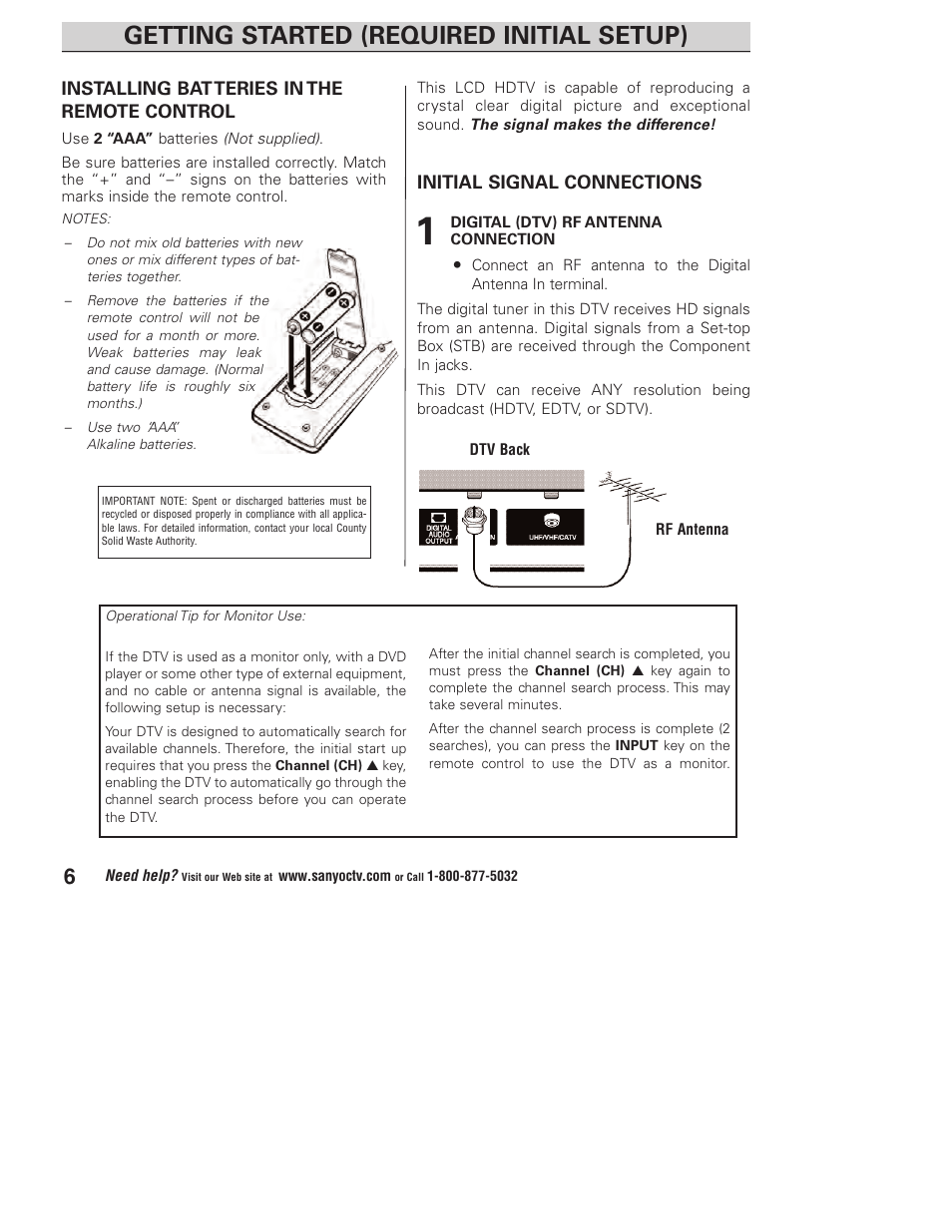 Getting started (required initial setup) | Sanyo DP32746 User Manual | Page 6 / 68