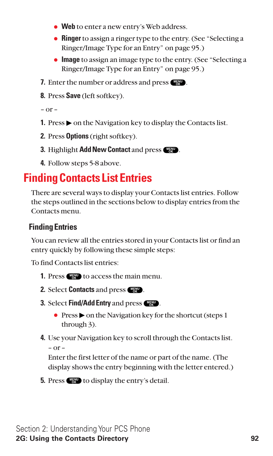 Finding contacts list entries, Finding entries | Sanyo RL2500 User Manual | Page 103 / 205