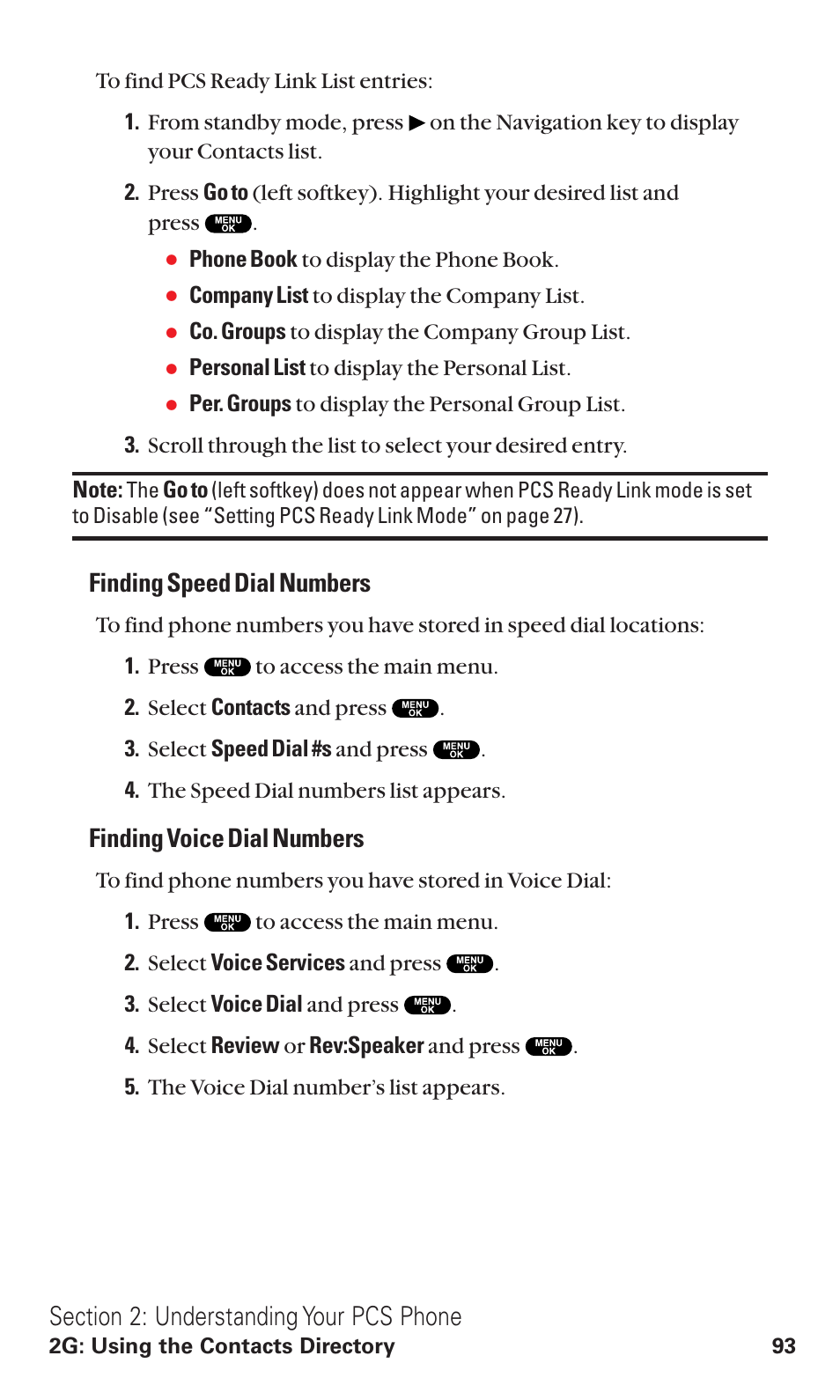Finding speed dial numbers, Finding voice dial numbers | Sanyo RL2500 User Manual | Page 104 / 205