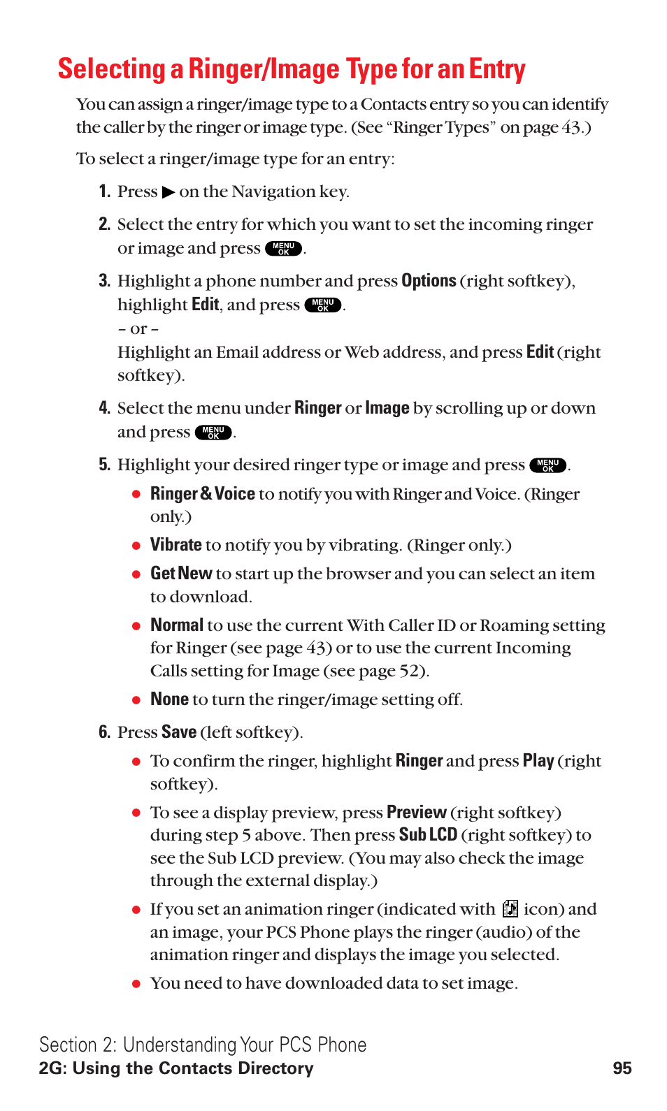 Selecting a ringer/image type for an entry | Sanyo RL2500 User Manual | Page 106 / 205