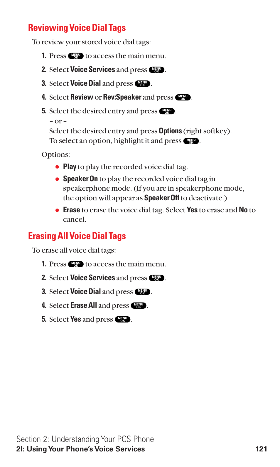 Reviewing voice dial tags, Erasing all voice dial tags | Sanyo RL2500 User Manual | Page 132 / 205