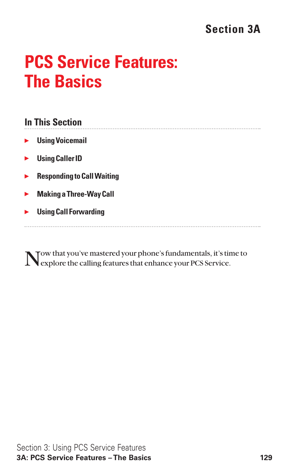 3a. pcs service features: the basics, Pcs service features: the basics | Sanyo RL2500 User Manual | Page 140 / 205