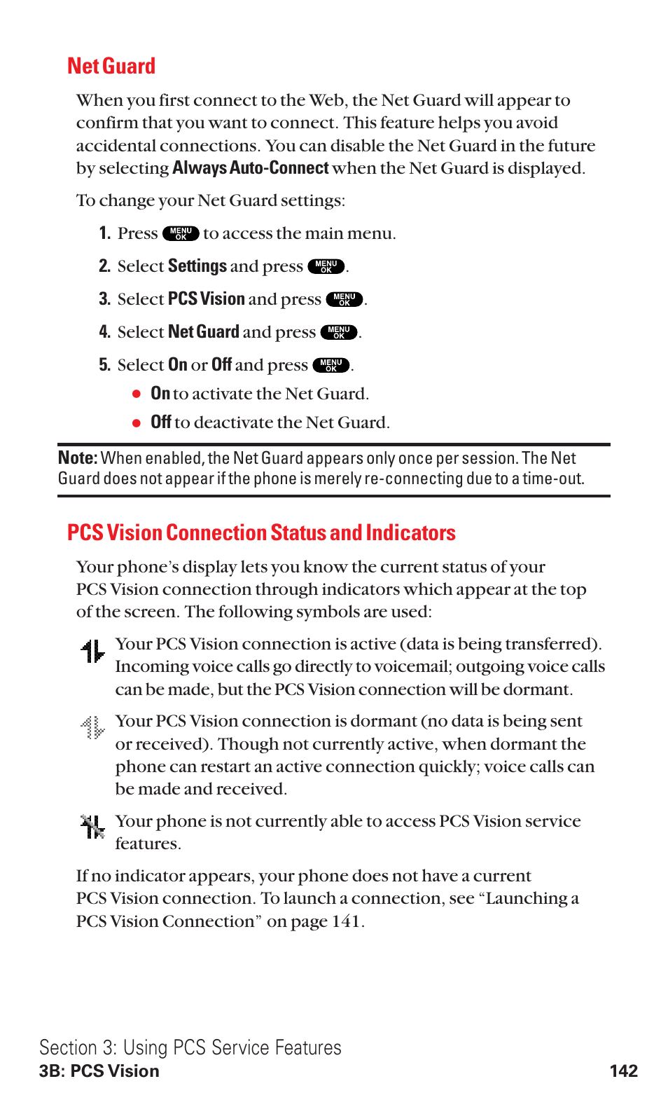 Net guard, Pcs vision connection status and indicators | Sanyo RL2500 User Manual | Page 153 / 205