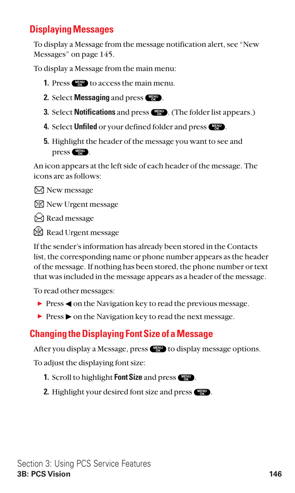 Displaying messages, Changing the displaying font size of a message | Sanyo RL2500 User Manual | Page 157 / 205