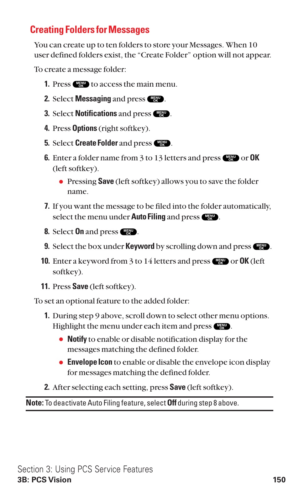 Creating folders for messages | Sanyo RL2500 User Manual | Page 161 / 205