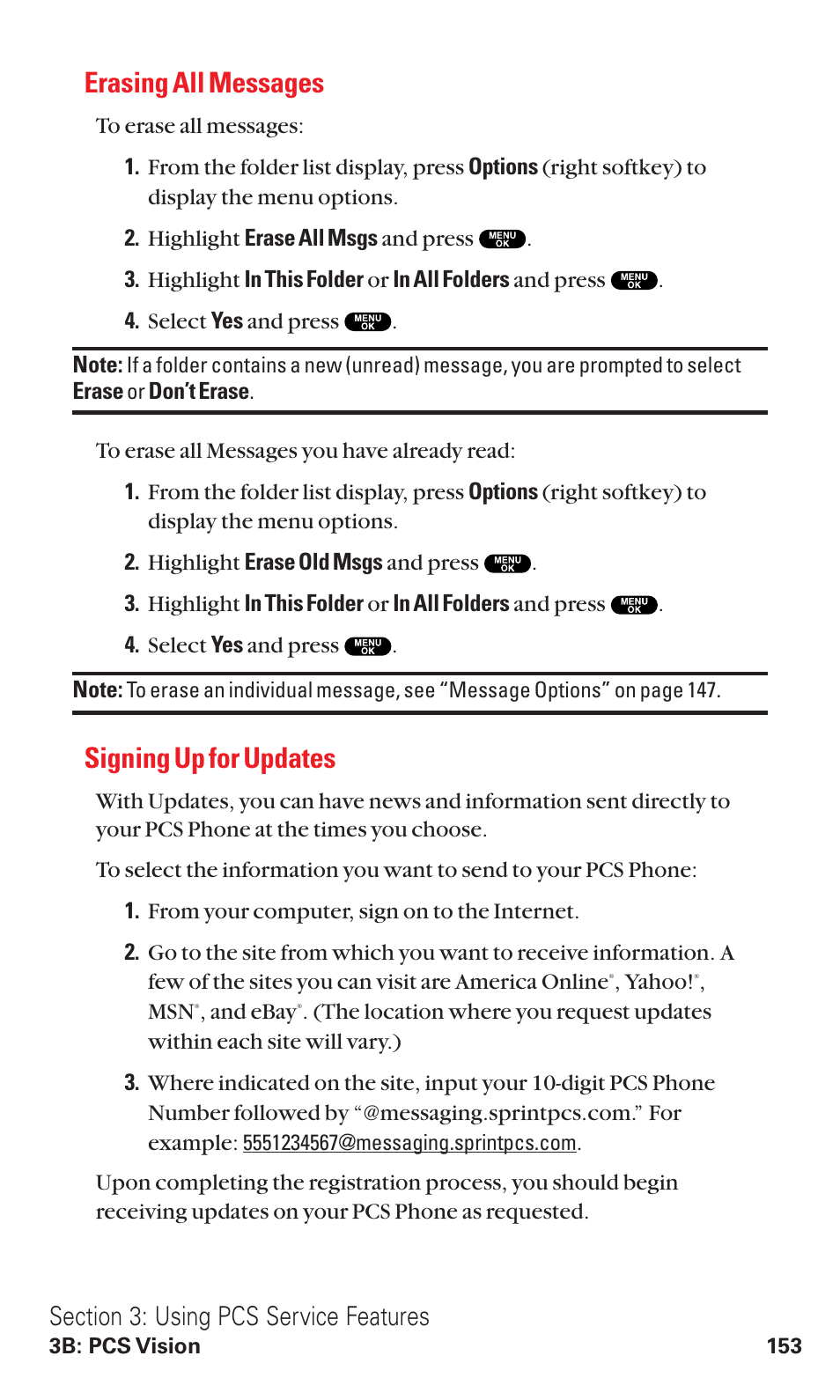 Erasing all messages, Signing up for updates | Sanyo RL2500 User Manual | Page 164 / 205