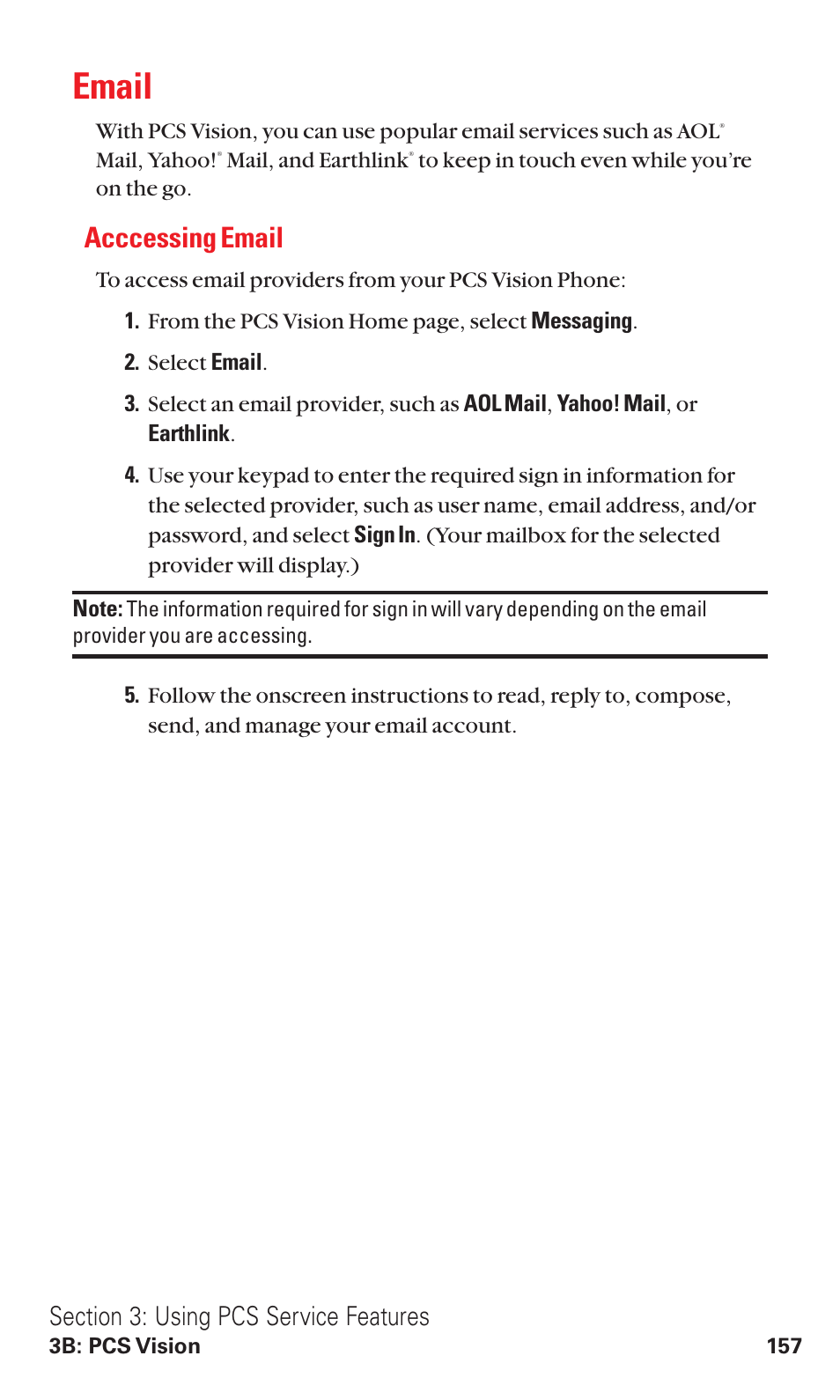 Email, Acccessing email | Sanyo RL2500 User Manual | Page 168 / 205