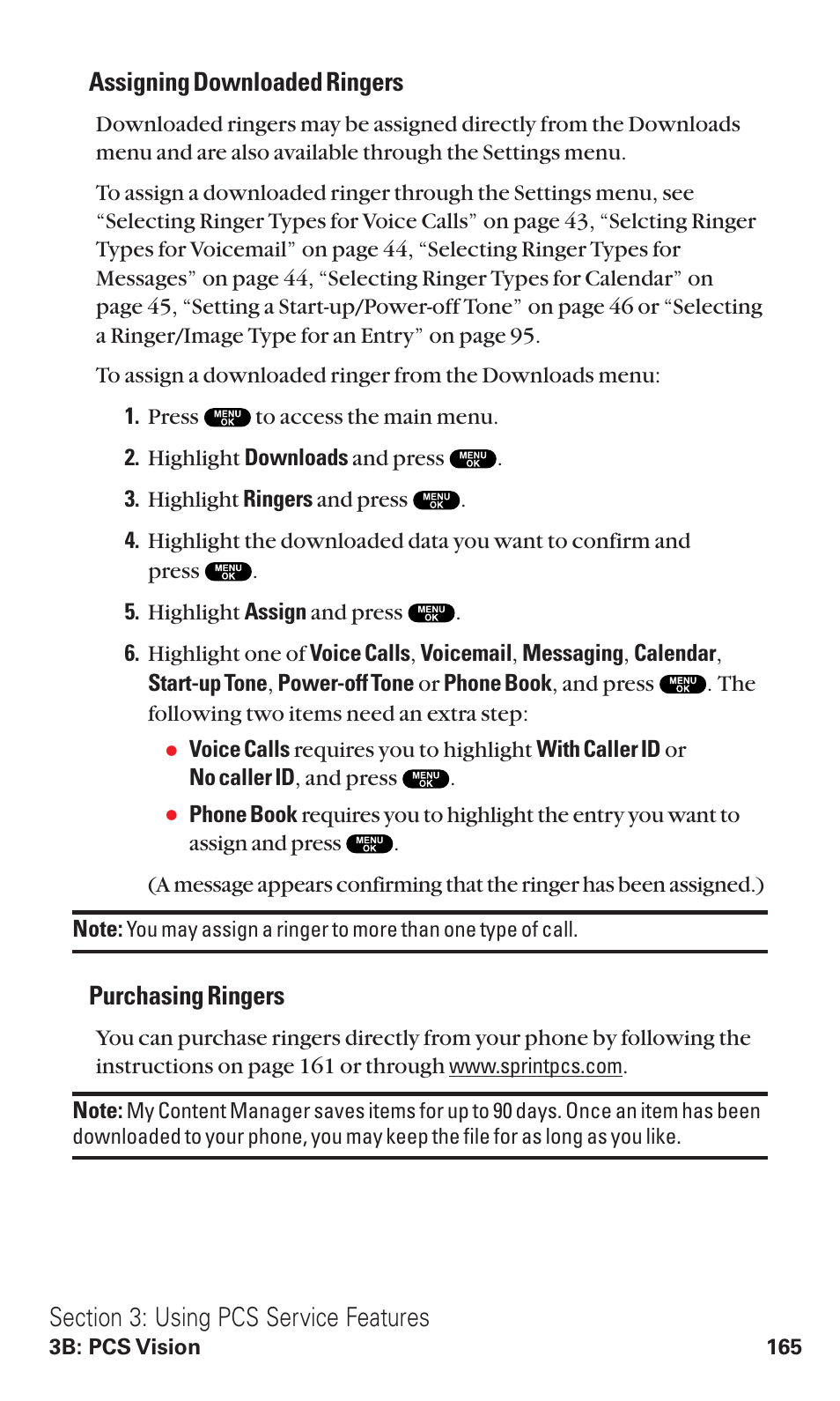 Assigning downloaded ringers, Purchasing ringers | Sanyo RL2500 User Manual | Page 176 / 205