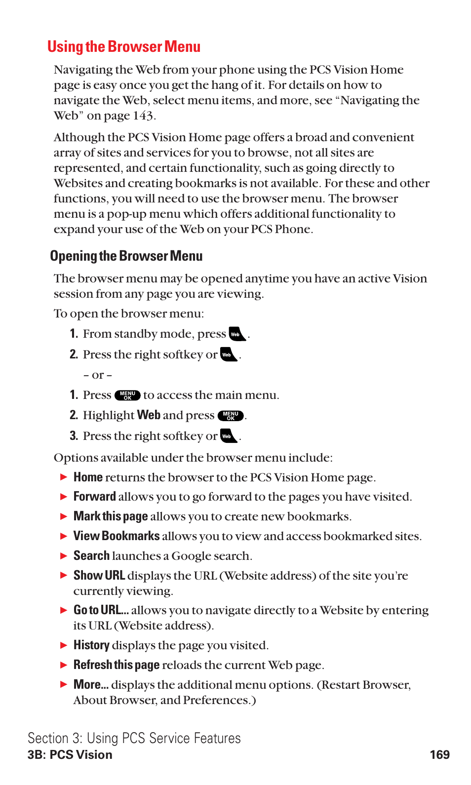 Using the browser menu, Opening the browser menu | Sanyo RL2500 User Manual | Page 180 / 205