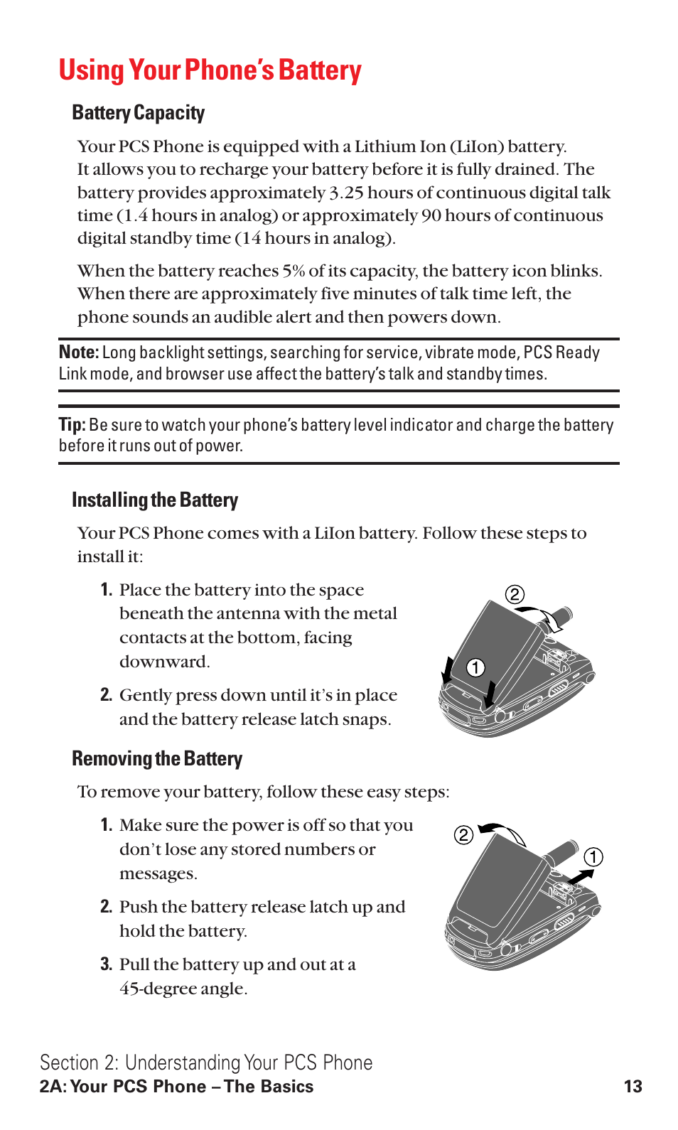 Using your phone’s battery | Sanyo RL2500 User Manual | Page 24 / 205