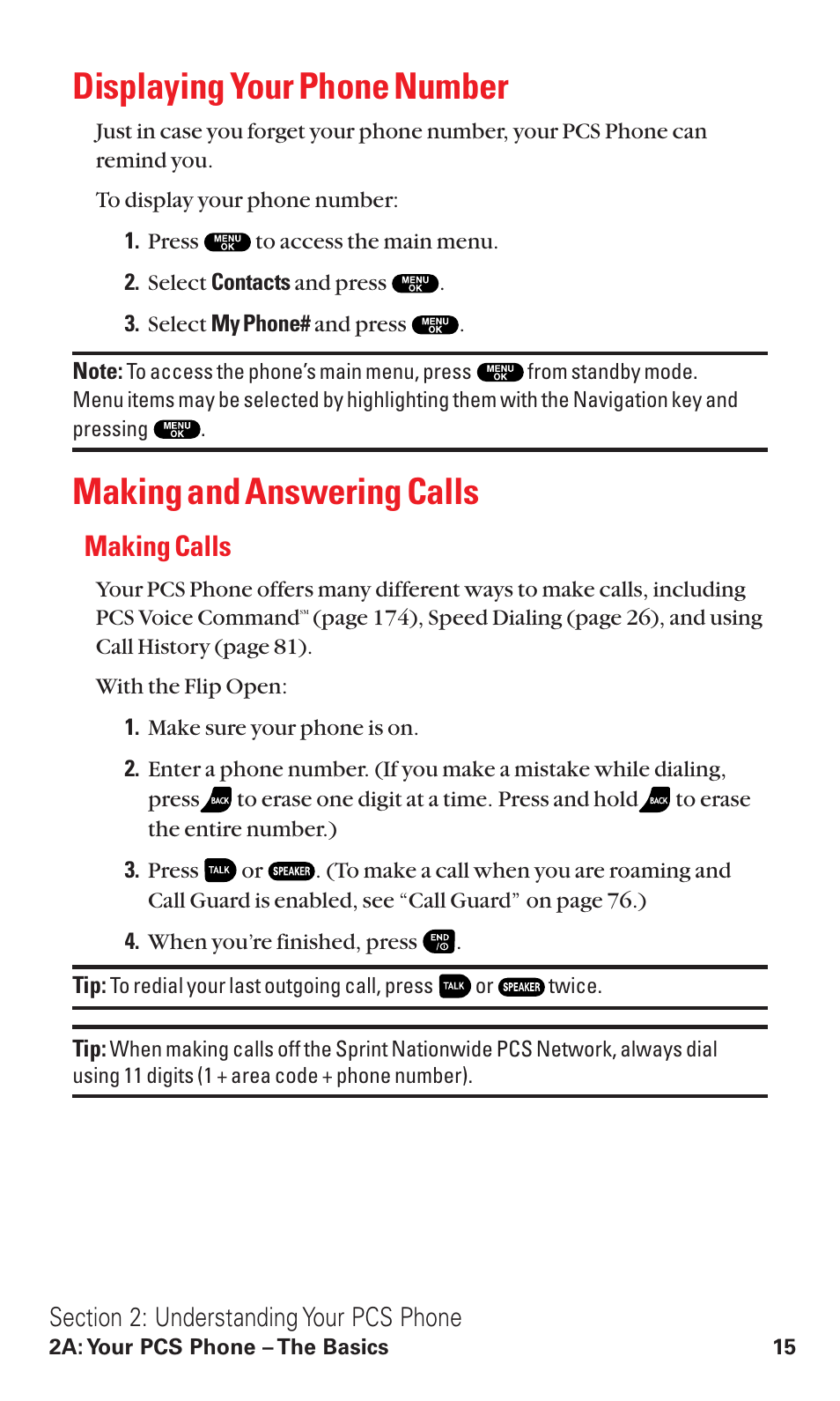 Displaying your phone number, Making and answering calls, Making calls | Sanyo RL2500 User Manual | Page 26 / 205