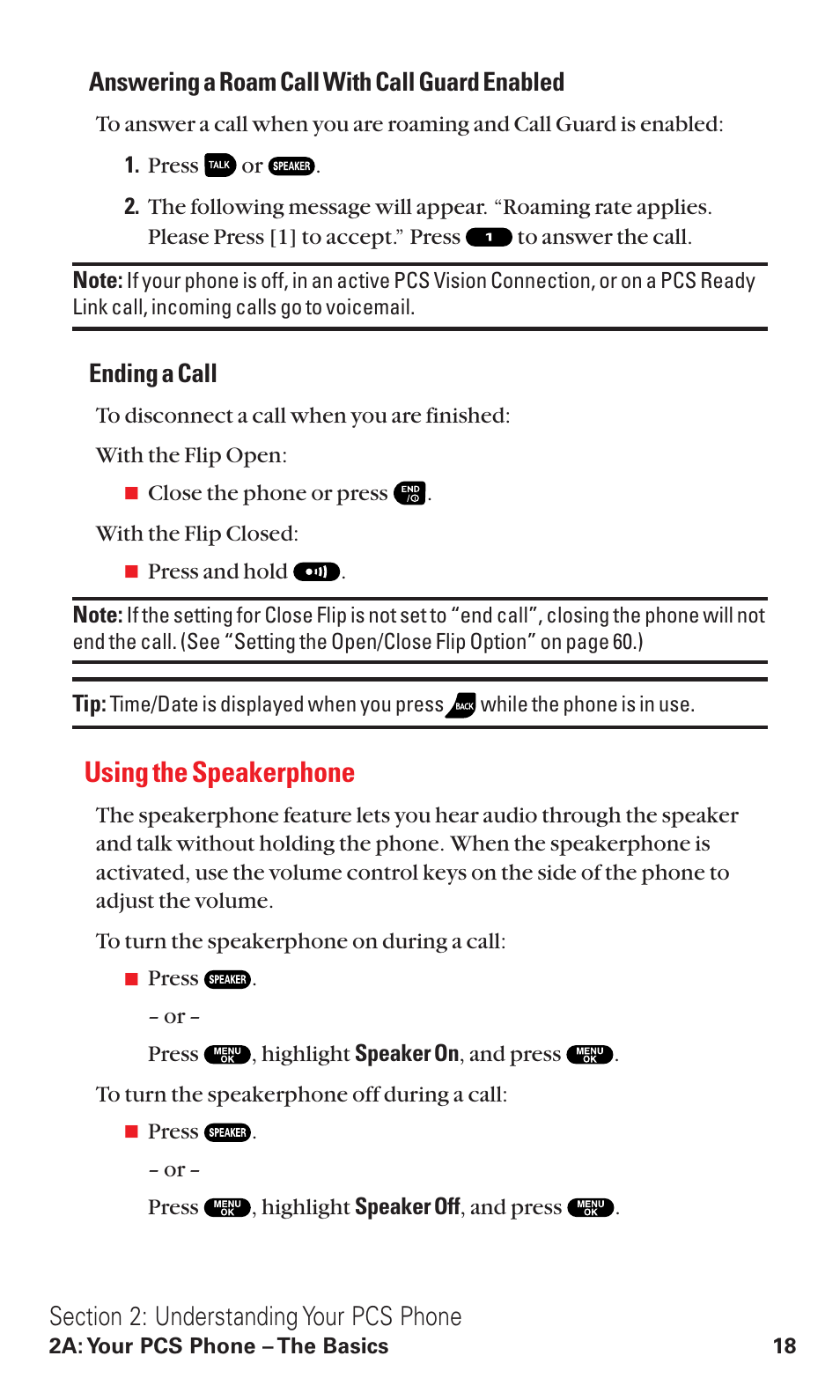 Using the speakerphone, Answering a roam call with call guard enabled, Ending a call | Sanyo RL2500 User Manual | Page 29 / 205