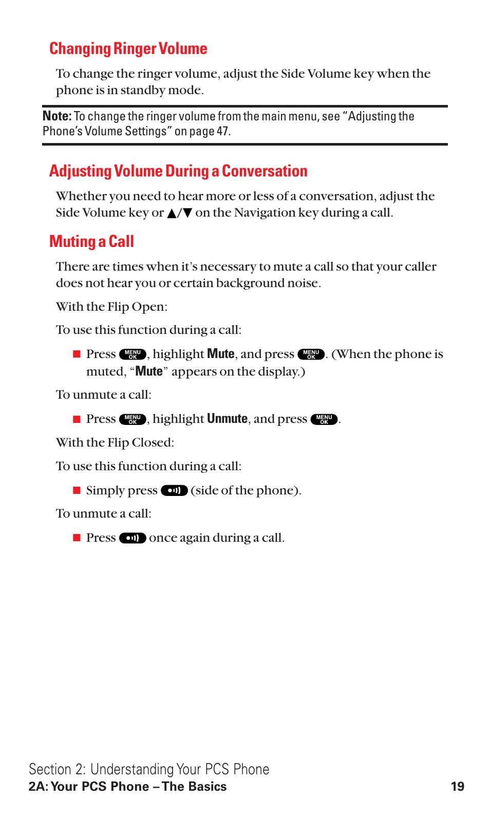 Changing ringer volume, Adjusting volume during a conversation, Muting a call | Sanyo RL2500 User Manual | Page 30 / 205