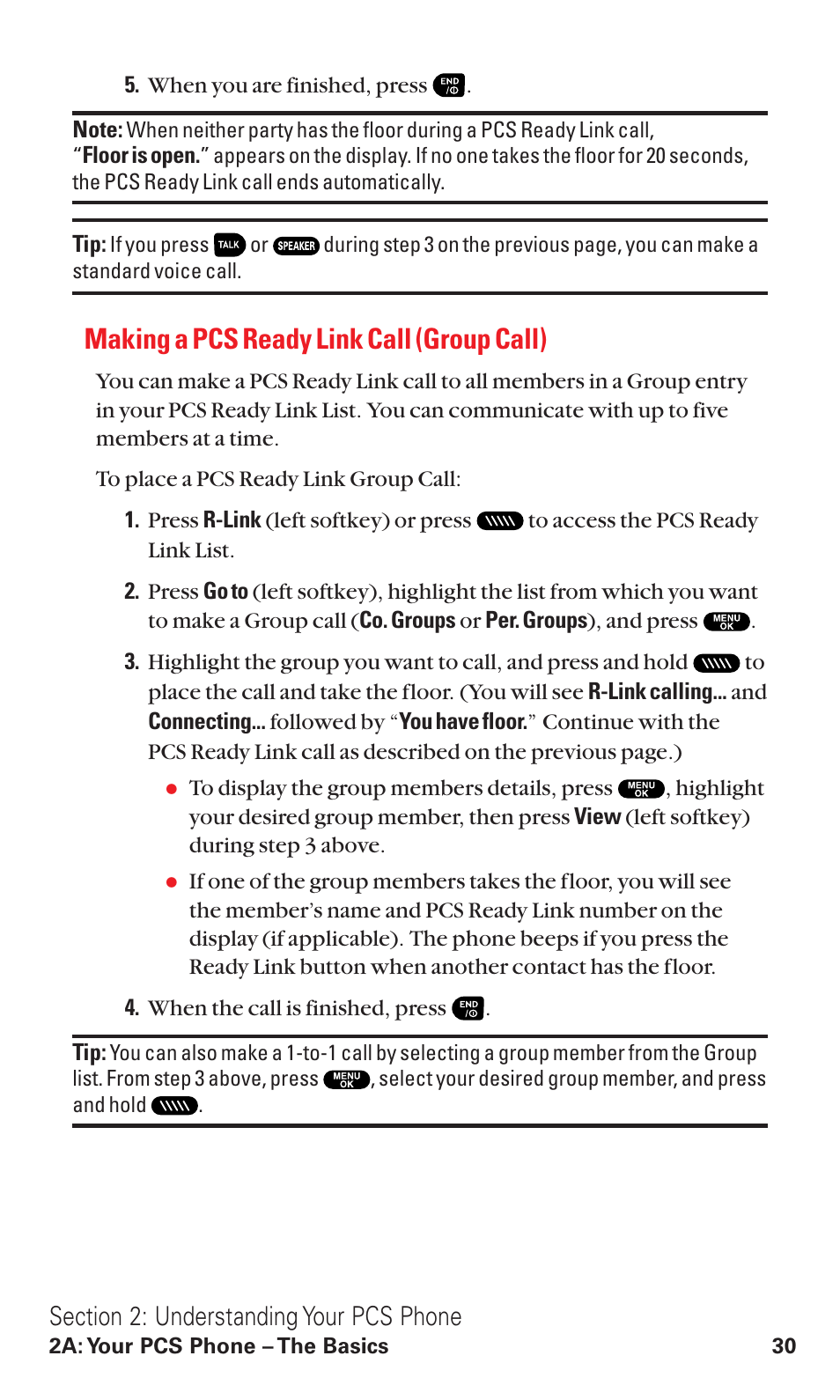 Making a pcs ready link call (group call) | Sanyo RL2500 User Manual | Page 41 / 205