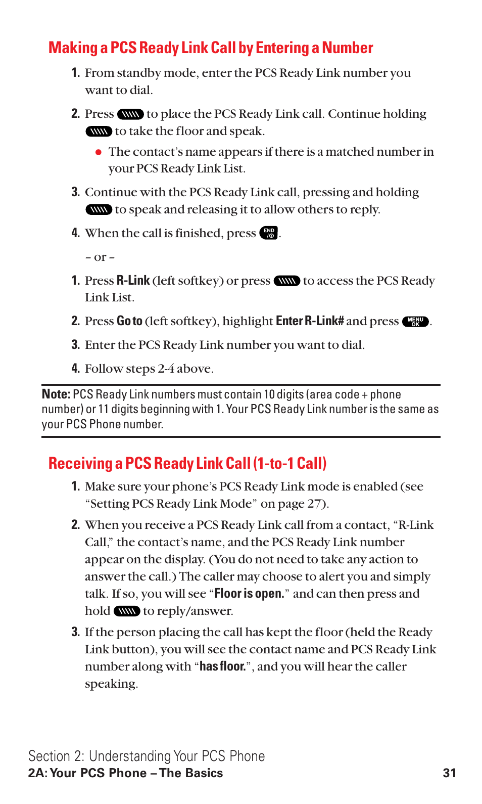 Making a pcs ready link call by entering a number, Receiving a pcs ready link call (1-to-1 call) | Sanyo RL2500 User Manual | Page 42 / 205
