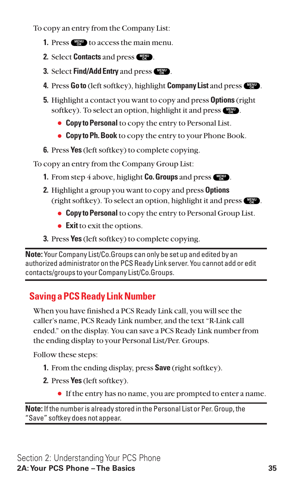 Saving a pcs ready link number | Sanyo RL2500 User Manual | Page 46 / 205