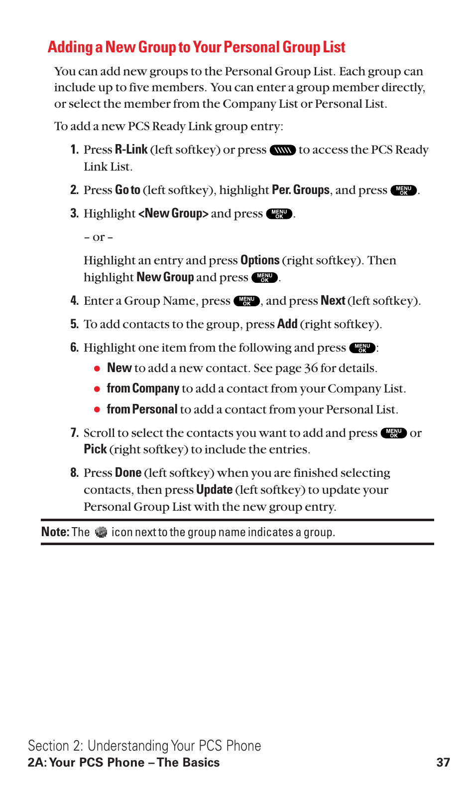 Adding a new group to your personal group list | Sanyo RL2500 User Manual | Page 48 / 205