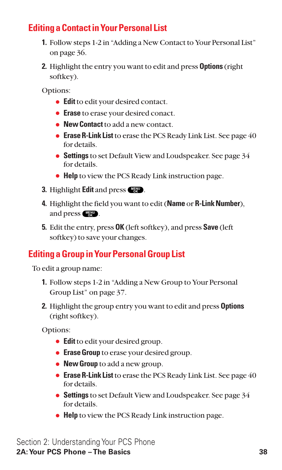 Editing a contact in your personal list, Editing a group in your personal group list | Sanyo RL2500 User Manual | Page 49 / 205