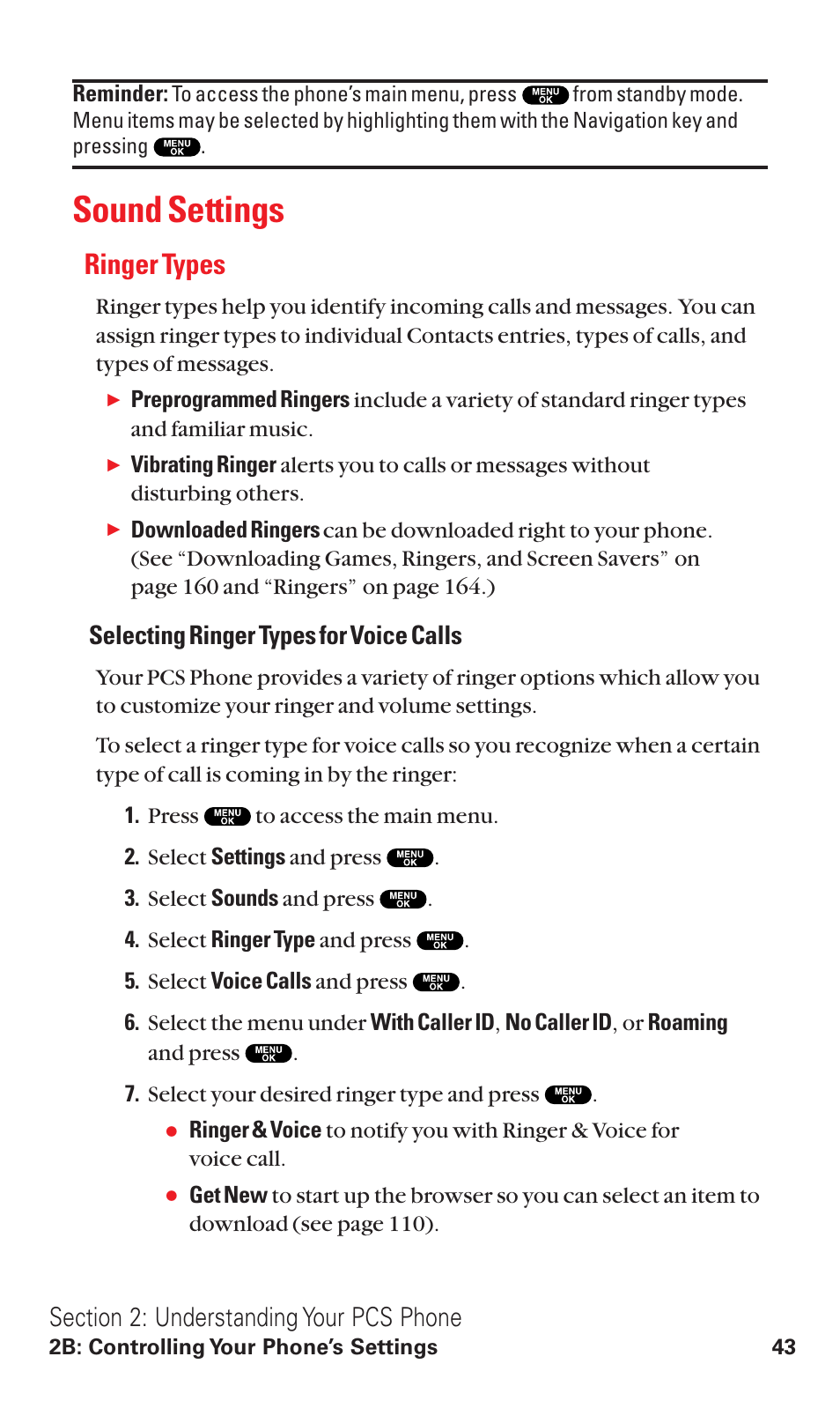 Sound settings, Ringer types, Selecting ringer types for voice calls | Sanyo RL2500 User Manual | Page 54 / 205