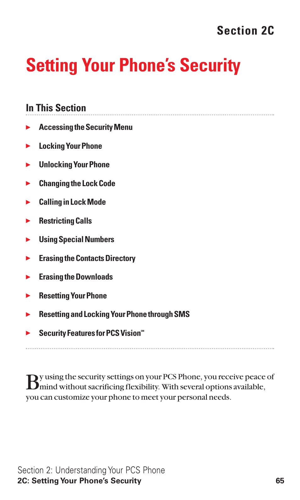 2c. setting your phone’s security, Setting your phone’s security | Sanyo RL2500 User Manual | Page 76 / 205
