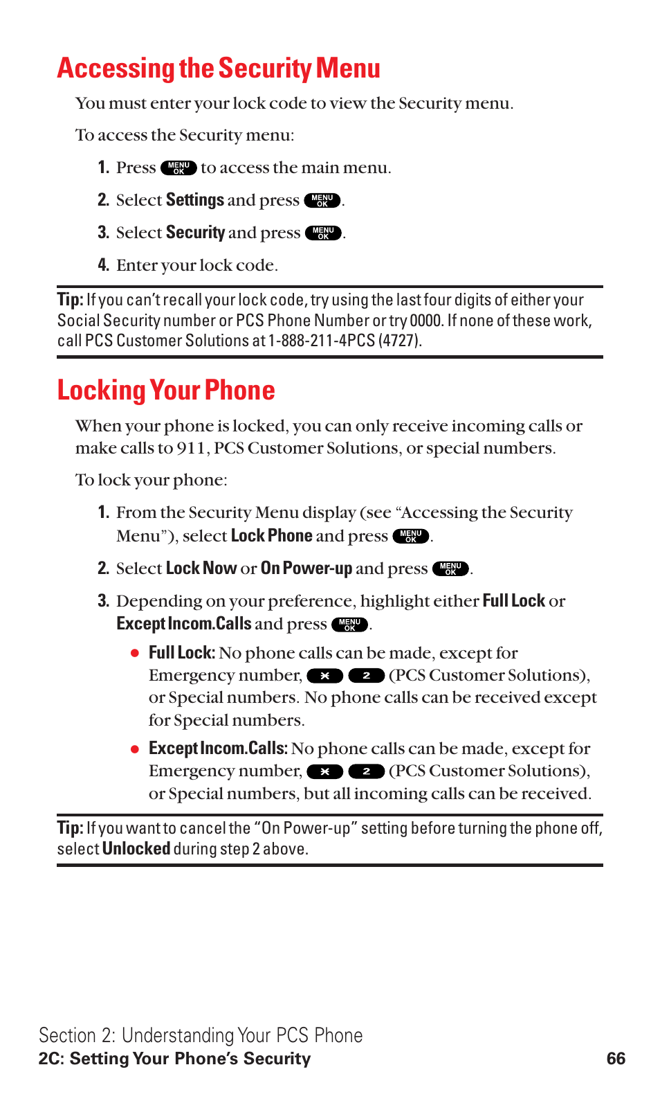 Accessing the security menu, Locking your phone | Sanyo RL2500 User Manual | Page 77 / 205