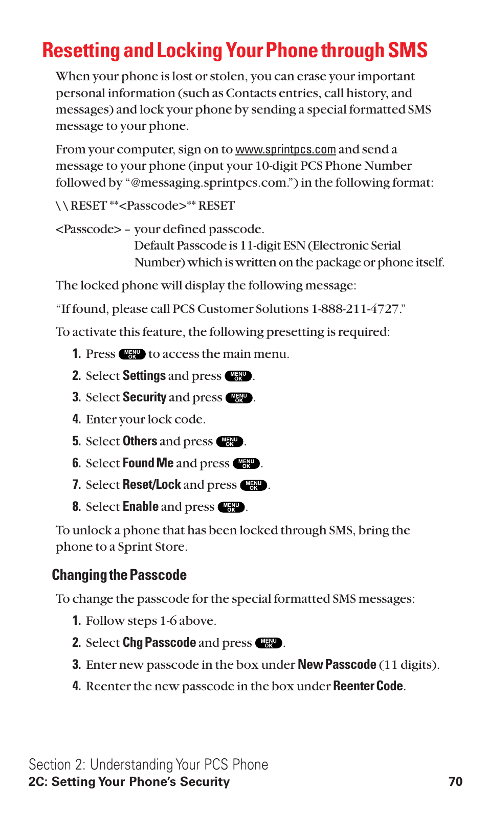 Resetting and locking your phone through sms | Sanyo RL2500 User Manual | Page 81 / 205