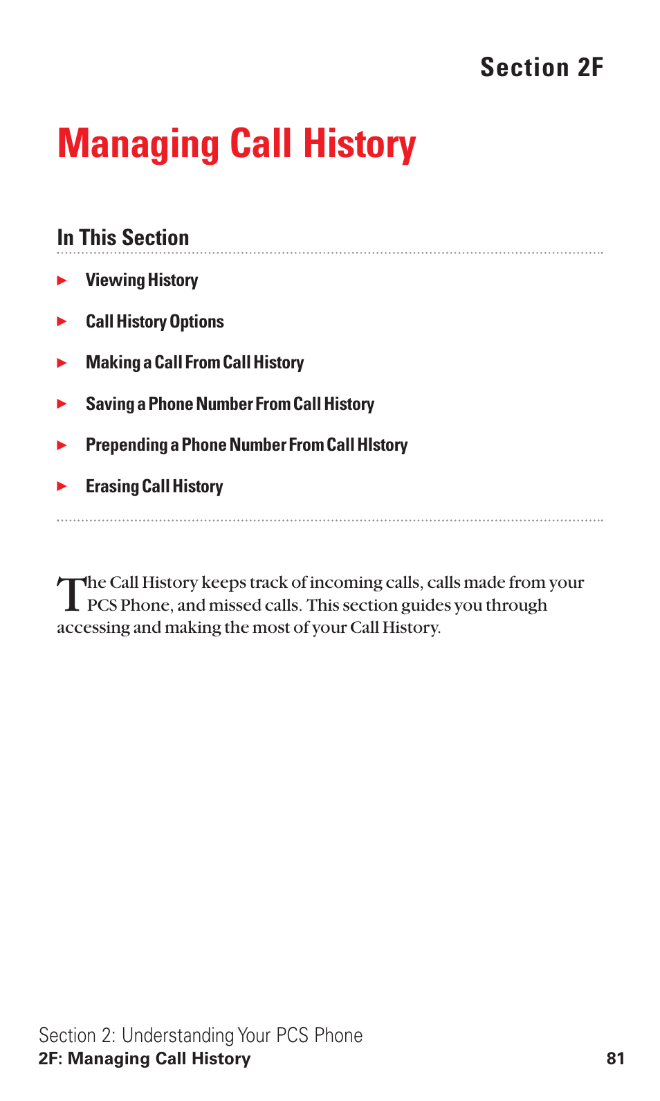 2f. managing call history, Managing call history | Sanyo RL2500 User Manual | Page 92 / 205