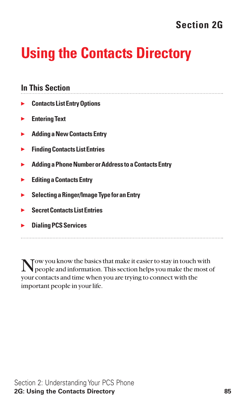 2g. using the contacts directory, Section 2g), Using the contacts directory | Sanyo RL2500 User Manual | Page 96 / 205