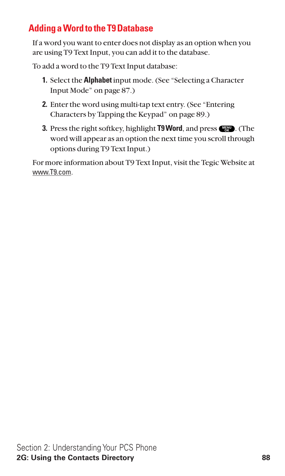 Adding a word to the t9 database | Sanyo RL2500 User Manual | Page 99 / 205