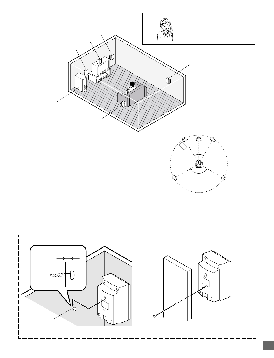 Speaker placement, Need help? call | Sanyo DWM-2500 User Manual | Page 9 / 42
